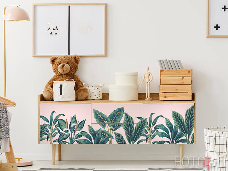 Möbelaufkleber - Tropische Vintage Pflanzen floral botanische nahtlose Grenze rosa Hintergrund